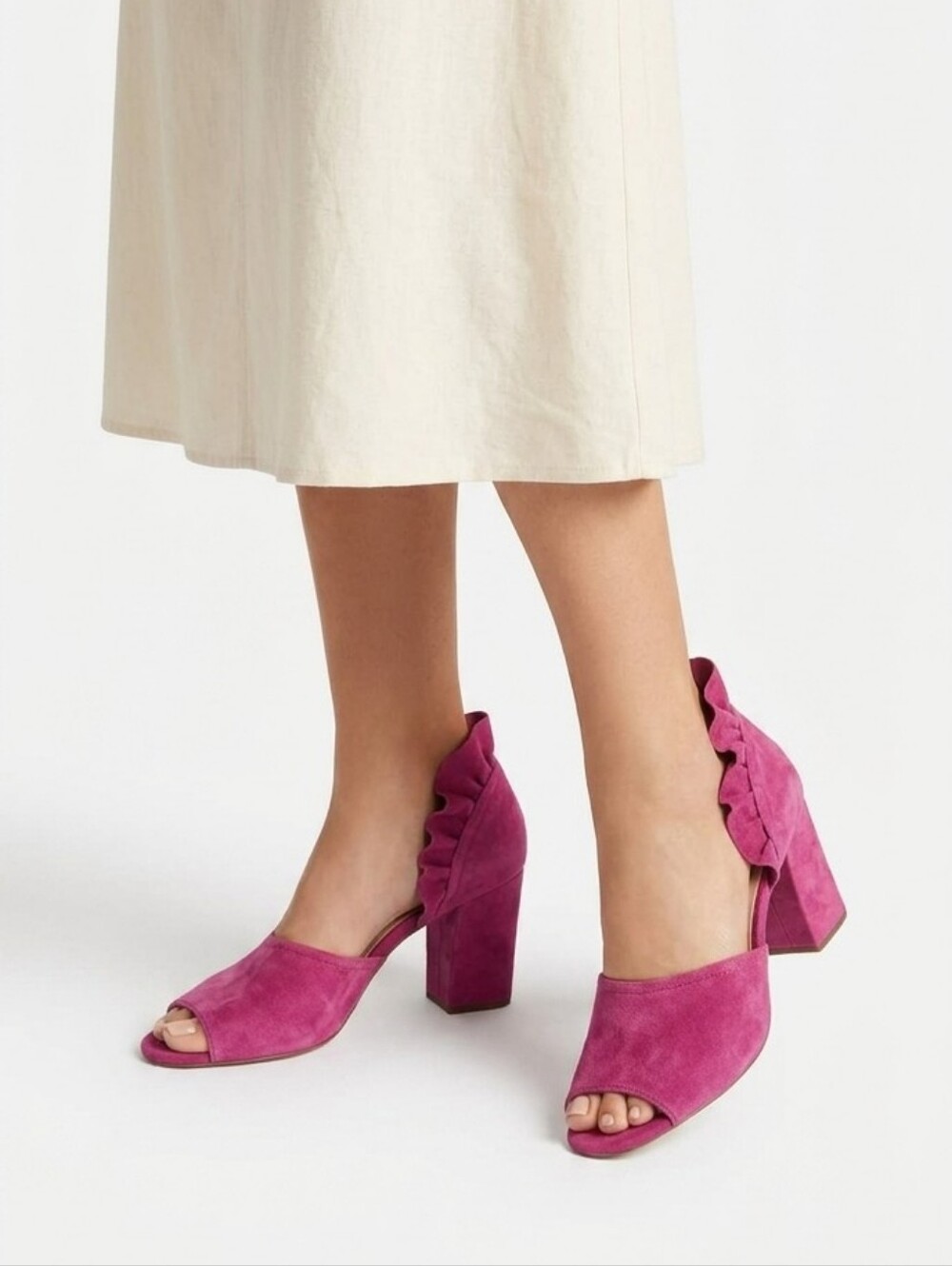 Seychelles TROPICAL Liendo Pink Suede Open-Toe Ruffle Block Heel Sandals 10